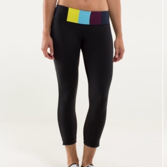 Lululemon Journey Cropped Black Leggings with colourful waist - Picture 2 of 8
